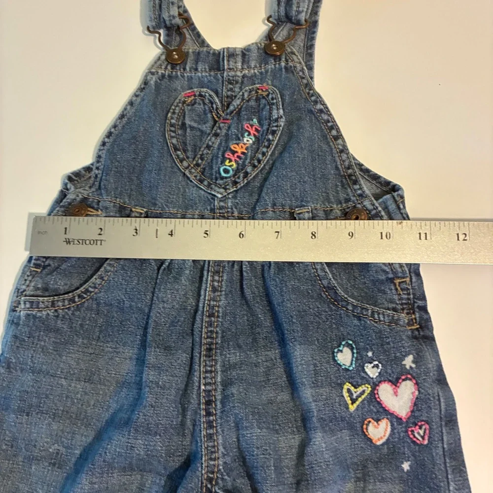 OshKosh Bgosh Girls 24 Months Blue Denim Heart Embroidered Bib Overalls 434A117